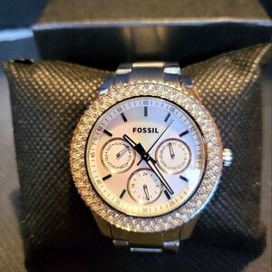 Fossil Women's Silver Watch with Crystal Accents
